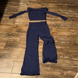 Navy Blue Women's Wide Leg 2 Piece Jumpsuit (small)